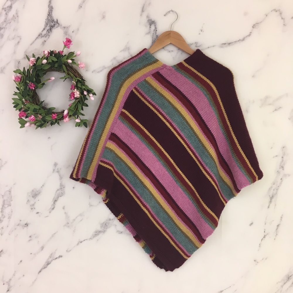 Nordstrom Striped Wool Blend Poncho Sweater - Picture 4 of 4